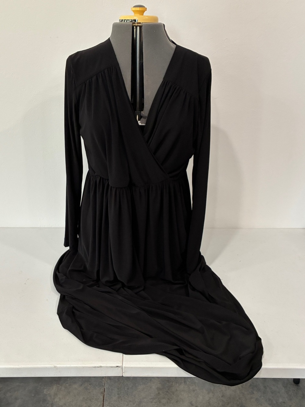 Koh Koh Black Long Sleeve Faux Wrap Empire Waist Maxi Dress Size 2X
